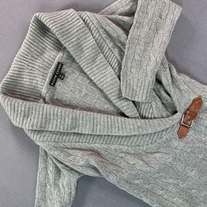 Ralph Lauren Black Label Sweater Women SM Gray Cashmere Wrap Belted Buckle Shawl
